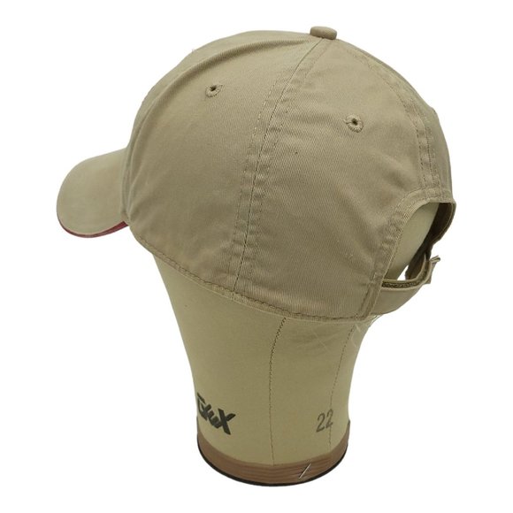 Garys Carpets Buck Deer Logo Strapback Cap Trucker Baseball Hat Khaki Red Trim - Picture 10 of 12